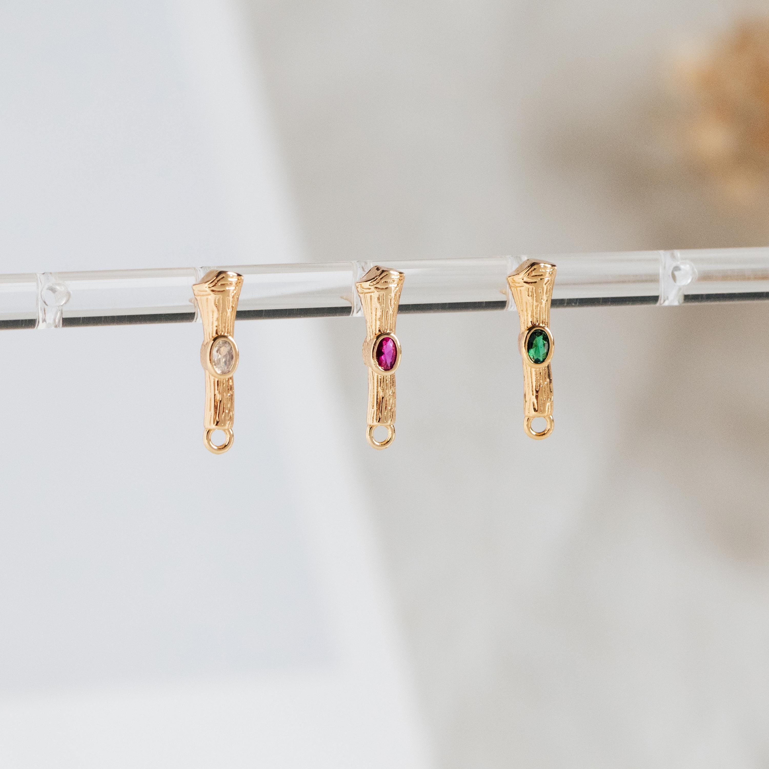 10pcs CZ Pave Bar Earring Studs 16mm, Gold Ear Findings, Stick Earrings (#GB-3228)